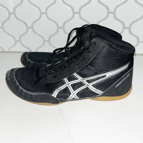 Asics Matflex 5 Boy's Wrestling MMA Shoes C545N Black/Silver Size 4.5 - Picture 1 of 9